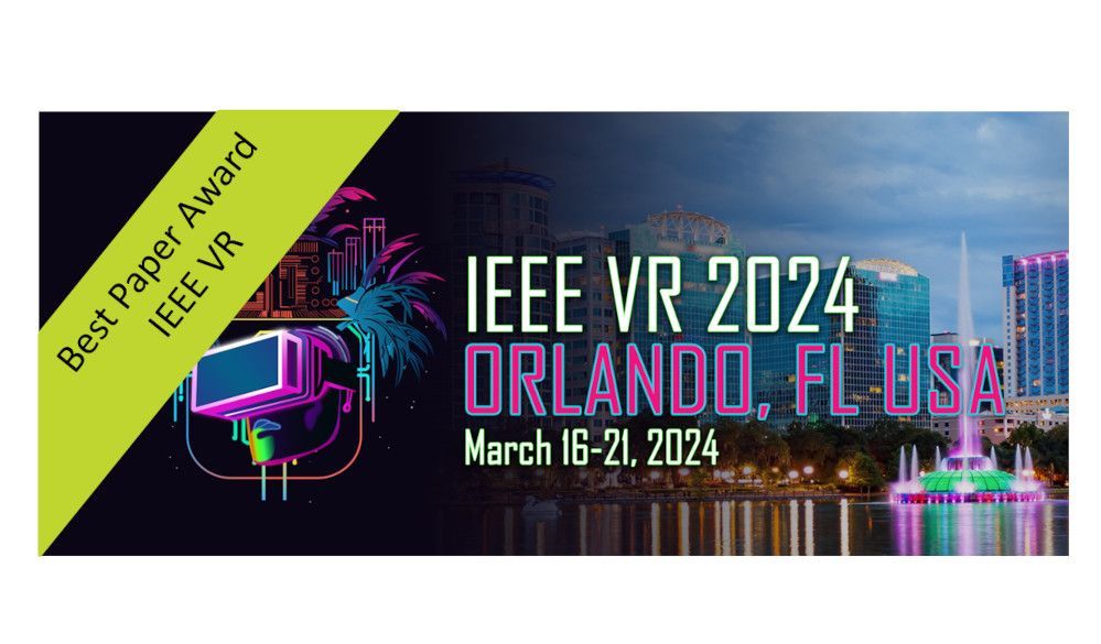 Logo der IEEE VR 2024 mit einem grünen Banner, auf welchem "Best Paper Award" steht.